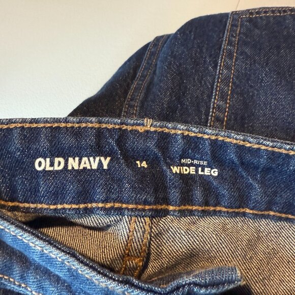 Old Navy Women 14 Wide Leg Jeans Dark Wash Denim Mid Rise Cotton Blend Modern - Picture 4 of 11